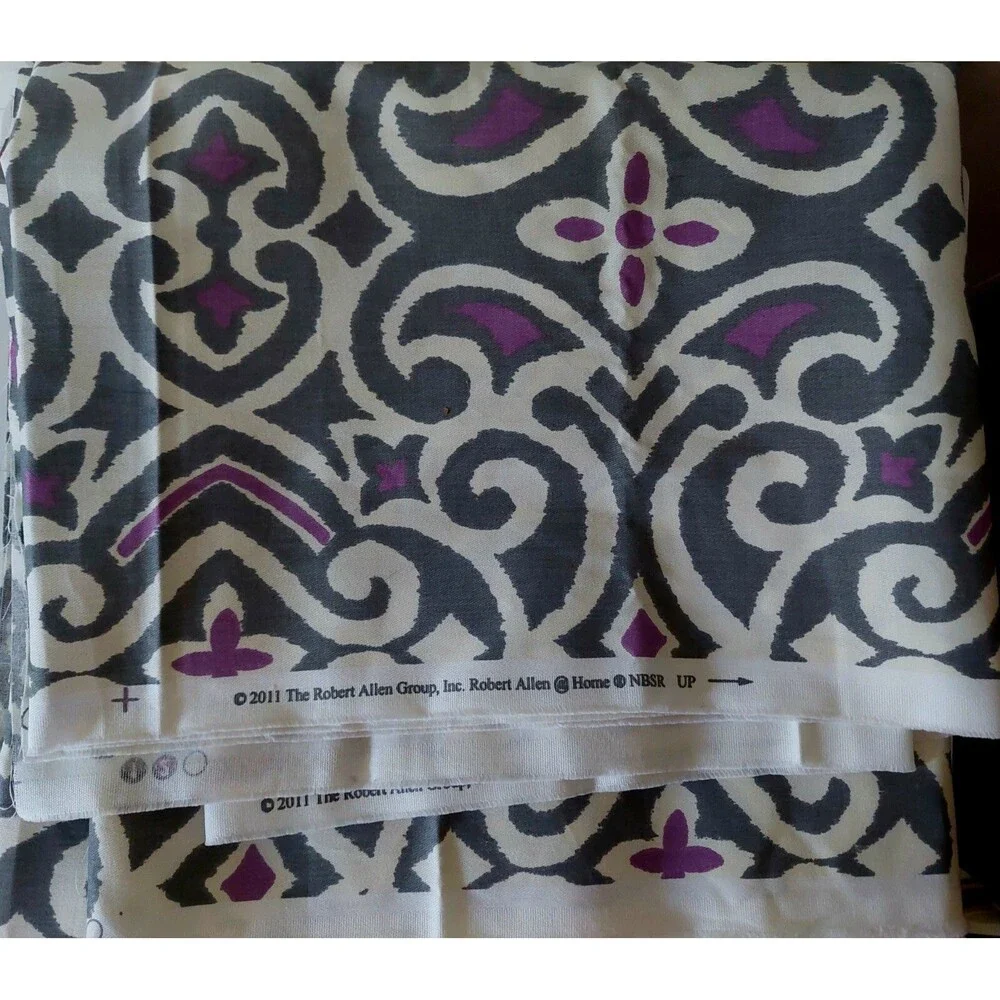 1.5 Yards x 56 Robert Allen 2011 Grey Purple Ikat Home Drapery Upholster Fabric